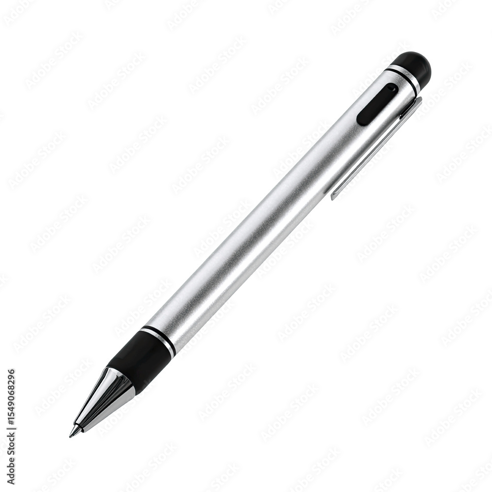 Sleek Silver Ballpoint Pen Isolated on Green Sleek Silver Ballpoint Pen Isolated on Green