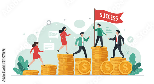 Teamwork for financial success and career growth in business strategy illustration vector illustration