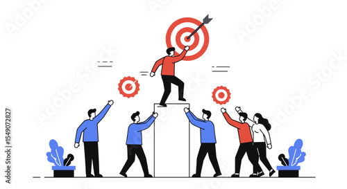 Achieving goals together business teamwork vector illustration for motivation and success design
