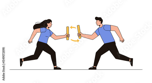 Teamwork and collaboration concept with people passing relay baton in race illustration vector illustration