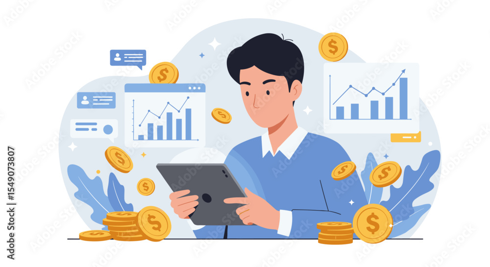 Business growth and financial success with digital technology - illustration for marketing and finance design vector illustration Business growth and financial success with digital technology - illustration for marketing and finance design vector illustration