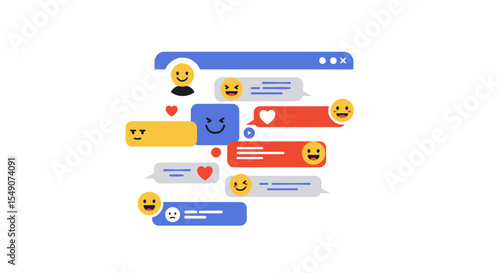 Vibrant chat icons featuring emoticons for social media design vector illustration