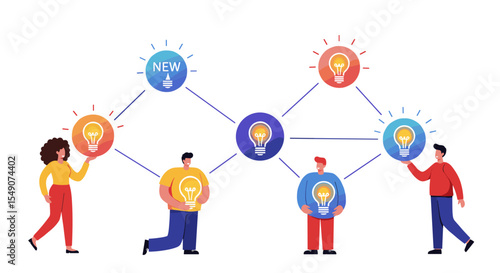 Creative idea sharing and innovation network for team collaboration vector illustration