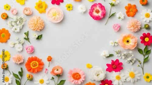 Colorful flower arrangement spring blossom floral decoration bright petals fresh nature vibrant garden seasonal beauty cheerful mood floral frame with fresh blossoms and colorful petals