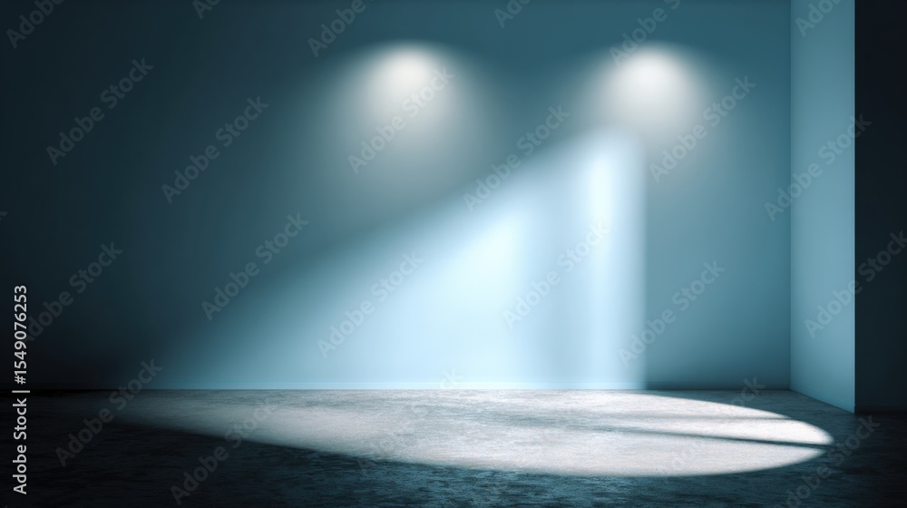 Obraz premium Brightly Lit Empty Room with Spotlights Creating Circular Shadows on Floor