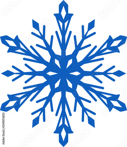 Geometric and elegant blue snowflake featuring intricate details, capturing the essence of winter holidays, chilly temperatures, and festive Christmas decorations
