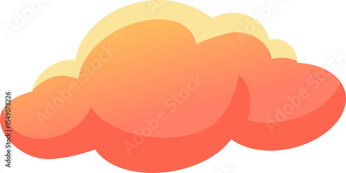 Cartoon cloud floating in the white empty sky, colored with a gradient from orange to yellow, ideal for meteorology, weather forecast, climate and environment concepts