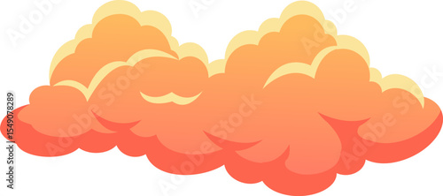 Cartoon cloud floating in a clear sky with orange and yellow colors, ideal for representing concepts related to meteorology, dreams, or imagination
