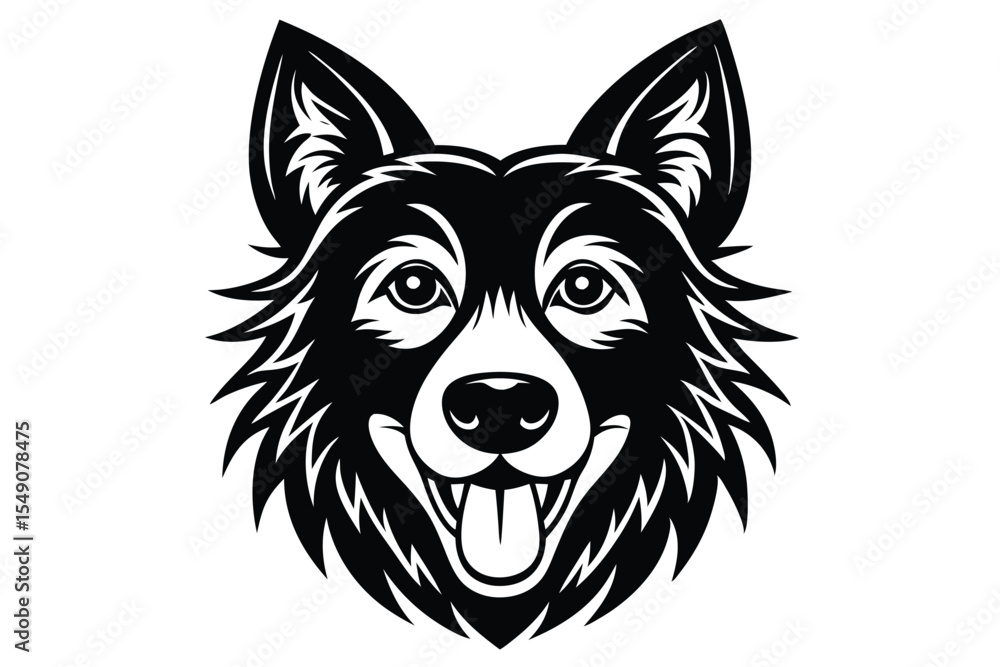 Naklejka premium Black and white of a happy dog with tongue out looking forward