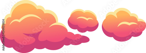 Cartoon clouds in soft pink and orange gradient hues floating gracefully across a bright, empty sky, creating a dreamy and joyful atmosphere filled with tranquility and imagination