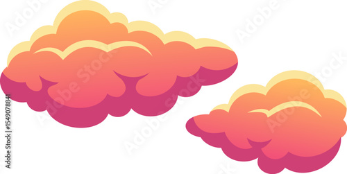 Two cartoon clouds floating gracefully in a bright, white sky, showcasing a stunning gradient of pink and orange hues that evoke feelings of joy and imagination