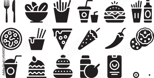  Burger, fries, cake, and food glyph icon pack for fast-food design