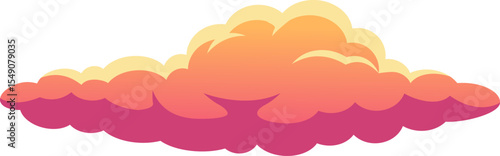 Cartoon cloud floating in a clear sky with a gradient from pink to orange and yellow, representing concepts like weather, meteorology, atmosphere, dreams and imagination