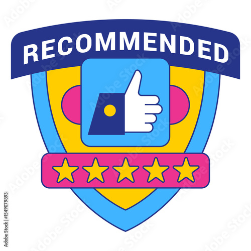 Recommended badge banner. Banner recommended with thumbs up. Advertising badges with like