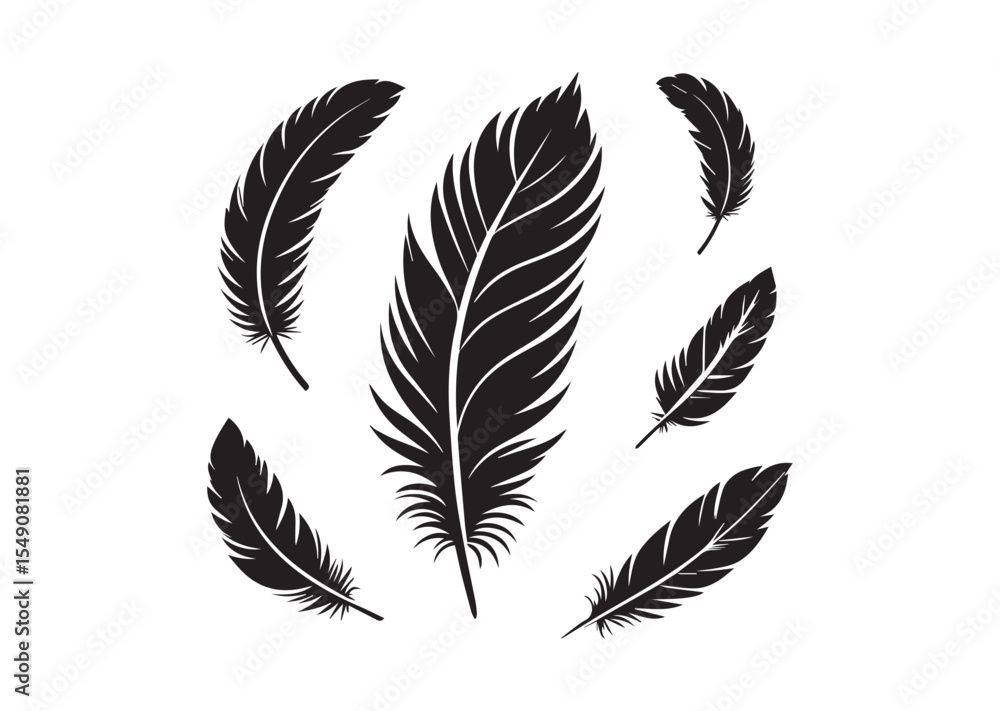 Bird Feather Silhouette Vector Set Bird Feather Silhouette Vector Set