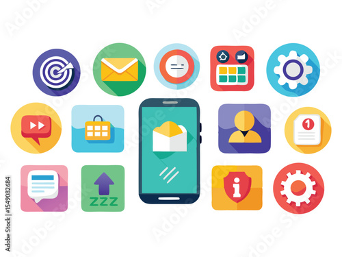 Mobile app icons set isolated on white background
