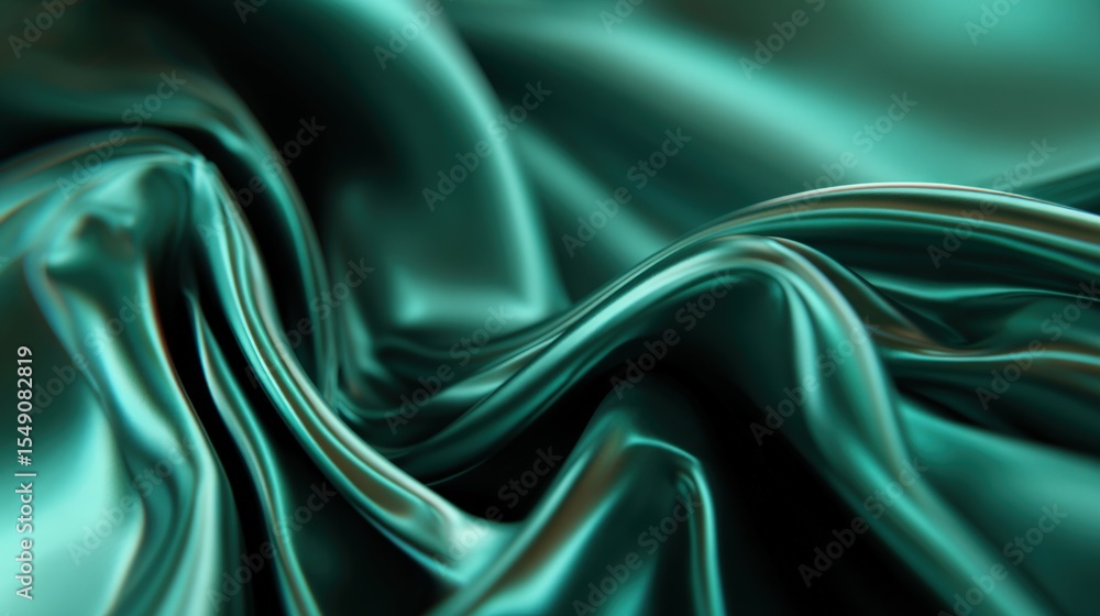 Obraz premium Elegant teal satin fabric with smooth flowing folds and shiny silky texture