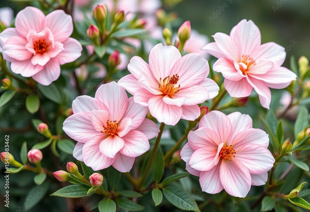 Obraz premium Delicate pastel watercolor blooms, soft green foliage, serene nature scene, romantic, wildflower