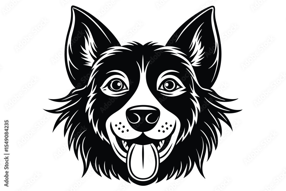 Fototapeta premium Black and white Border Collie smiles happily with tongue sticking out cheerfully