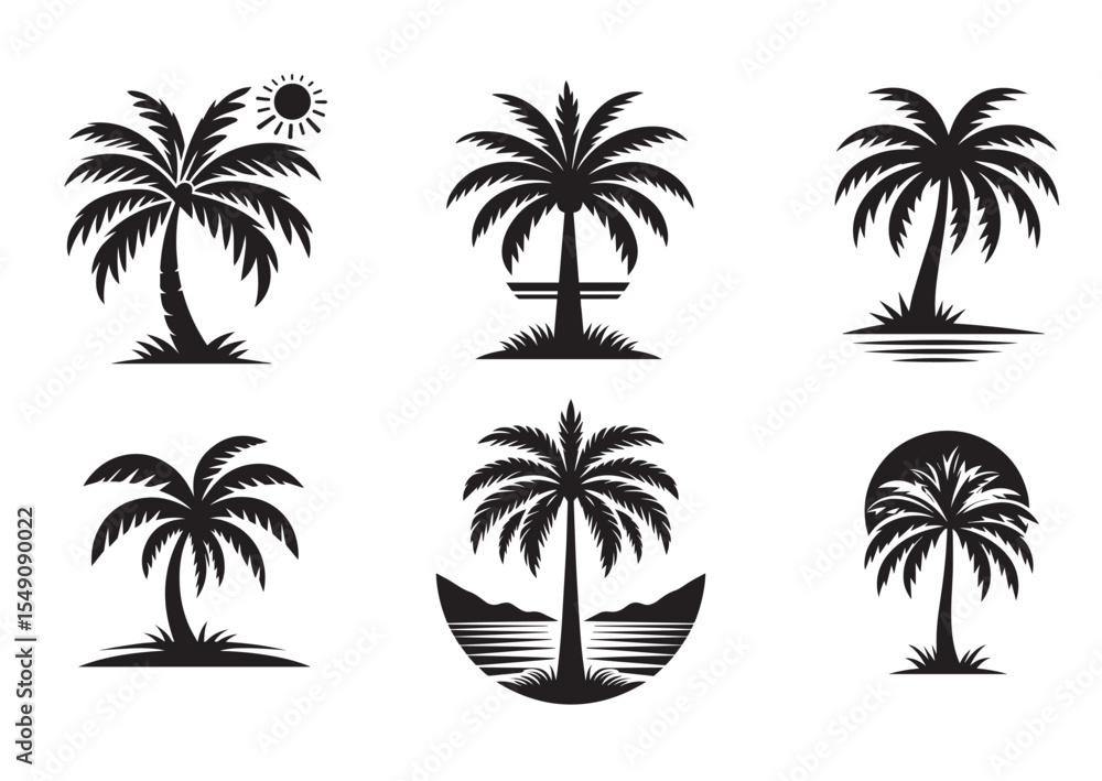 Obraz premium Palm Tree of Silhouette black vector Set