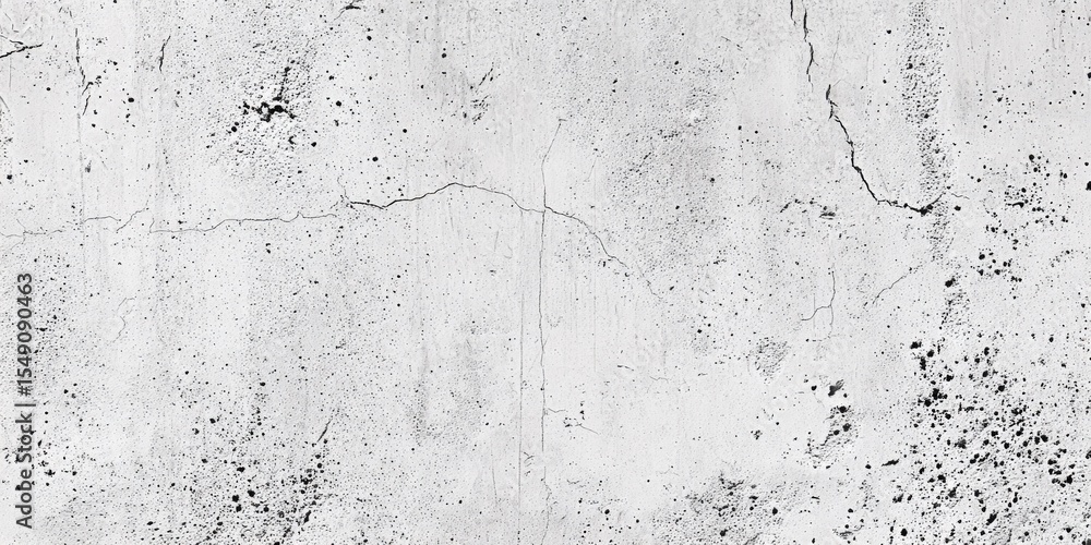 Fototapeta premium White concrete wall surface with cracks and black speckles in close-up detail