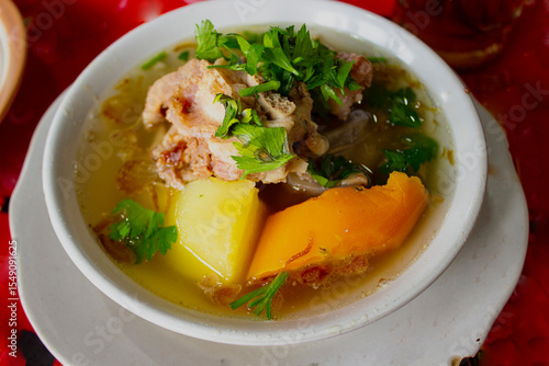 Obraz na płótnie sop buntut or oxtail soup or tail soup is traditional soup made from tail ox, Bo