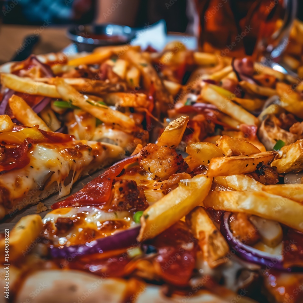 Delicious french fries loaded pizza: A delightful fusion of flavors and textures Delicious french fries loaded pizza: A delightful fusion of flavors and textures