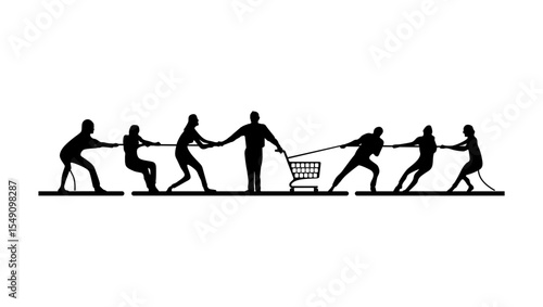 competition for customer, black isolated silhouette