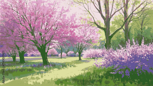 Pink Petal Haze Tree with pink and lavender flowers isolated watercolor vector illustration svg