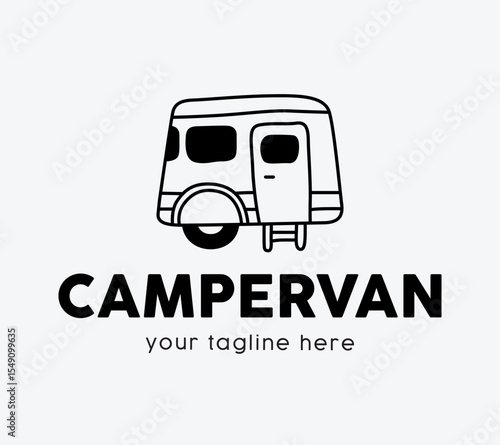 Caravan outline vector design. minimalistic design for campervan logo design. Editable and colorable vector effect.