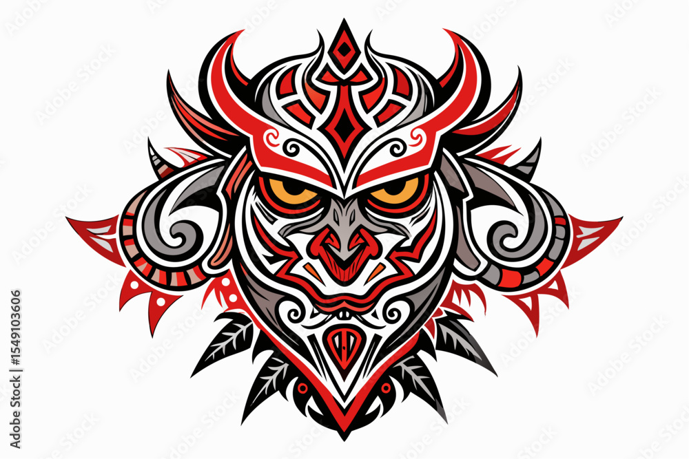 Fototapeta premium Stylized black tribal tattoo design featuring sharp curves, pointed edges, and an abstract flame-like form. This bold and symmetrical vector graphic is ideal for tattoo templates,