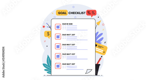 Efficient goal checklist vector illustration for productivity and time management design