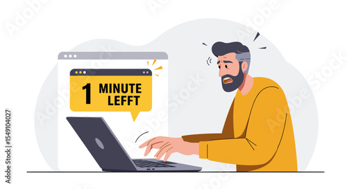 Last minute deadline stress concept with frustrated man in a modern office setting vector illustration