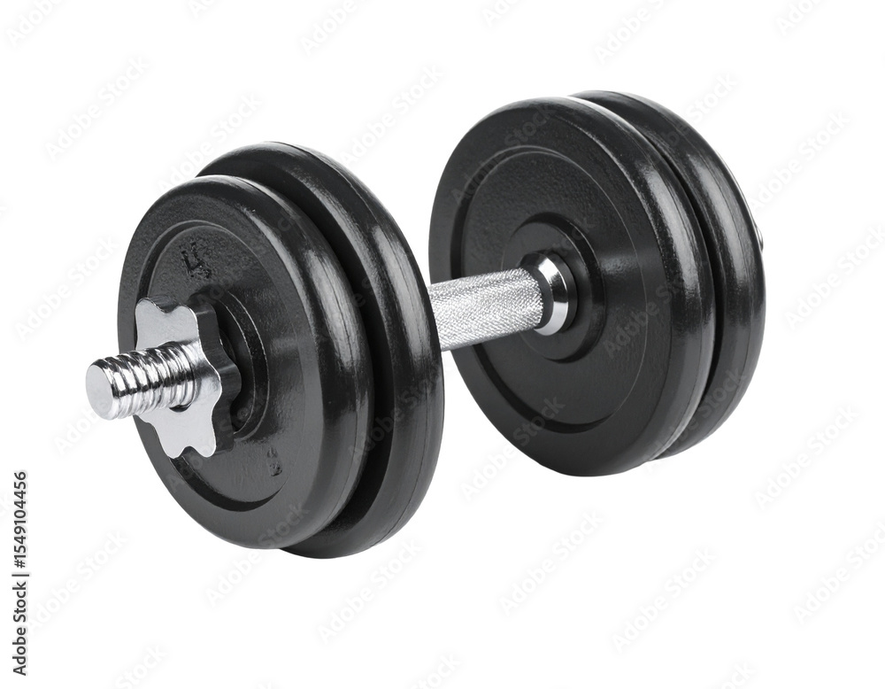 Naklejka premium Black dumbbell isolated on white, weightlifting and training equipment.