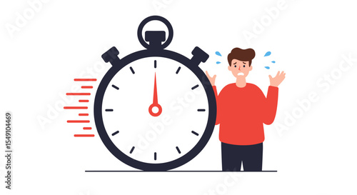 Time management concept with stressed person and stopwatch illustration vector illustration