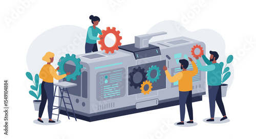 Teamwork in modern technology development for industrial design and automation illustration vector illustration