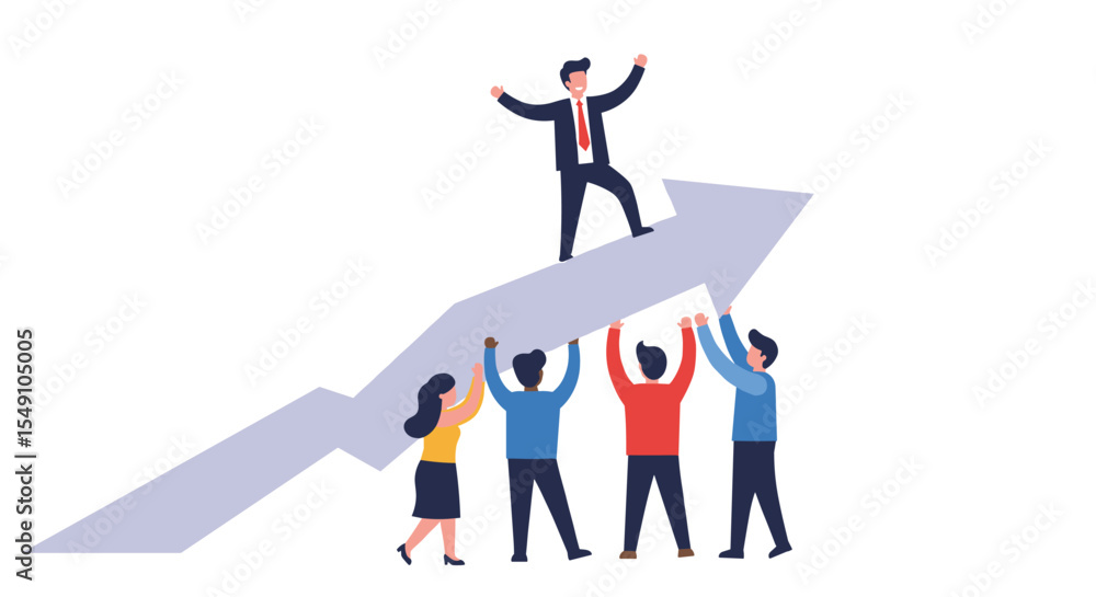 Fototapeta premium Business success concept illustration with leaders and teamwork for growth design vector illustration