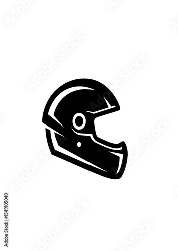 Black Racing Helmet Icon – Flat Minimal Vector Design on White Background

