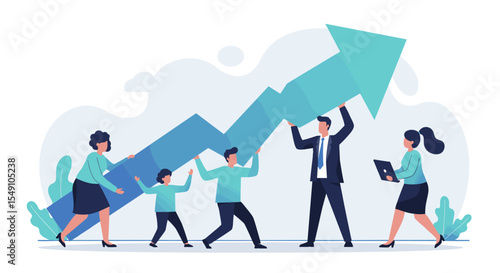 Team collaboration to achieve growth and success in business project planning vector illustration