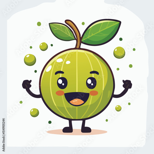 Indian Gooseberry in cute cartoon character style with expressive face and limbs.