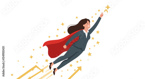 Businesswoman superhero soaring with confidence and success for empowerment design vector illustration