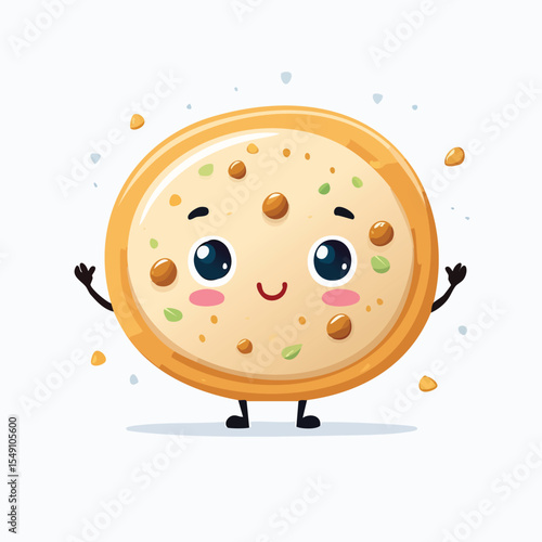 Flatbread in cute cartoon character style with expressive face and limbs.
