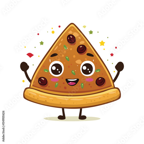 Turkish Pide in cute cartoon character style with expressive face and limbs.