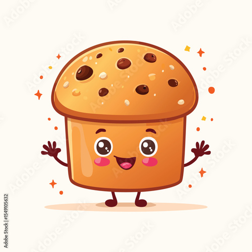 Panettone in cute cartoon character style with expressive face and limbs.
