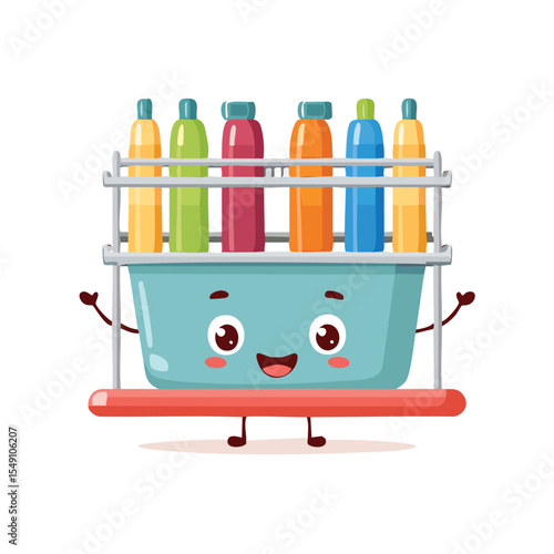 dish rack in cute cartoon character style with expressive face and limbs.