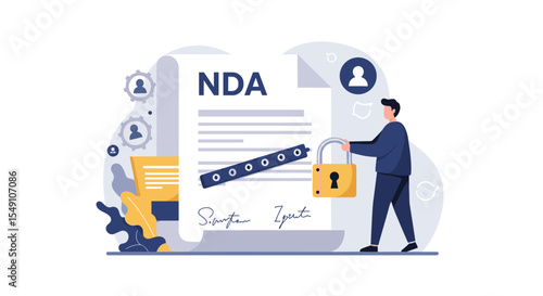 Nda confidentiality agreement concept with secure document and lock illustration vector illustration