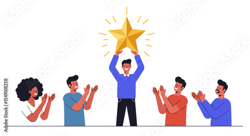 Achievement celebration with star and applause, teamwork and success illustration for posters vector illustration