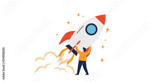 Business growth theme with rocket launch and entrepreneur for startup illustration vector illustration