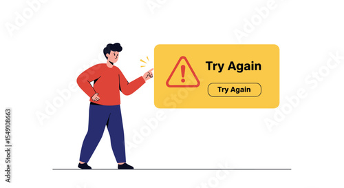 Error message notification with try again button - online alert concept for web and mobile design vector illustration