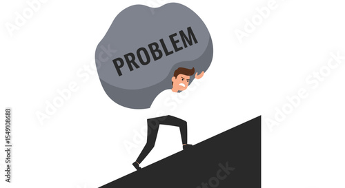 Overcoming challenges concept with determined character pushing a problem vector illustration